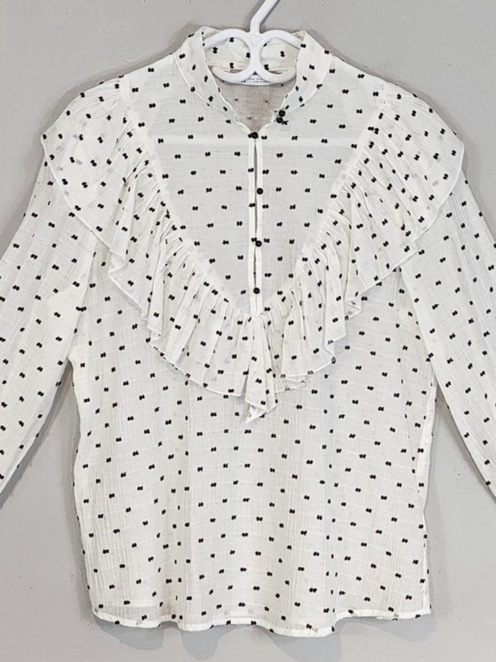 ZARA Swiss Dot Semi-Sheer Ruffled Blouse Size M - Picture 2 of 10